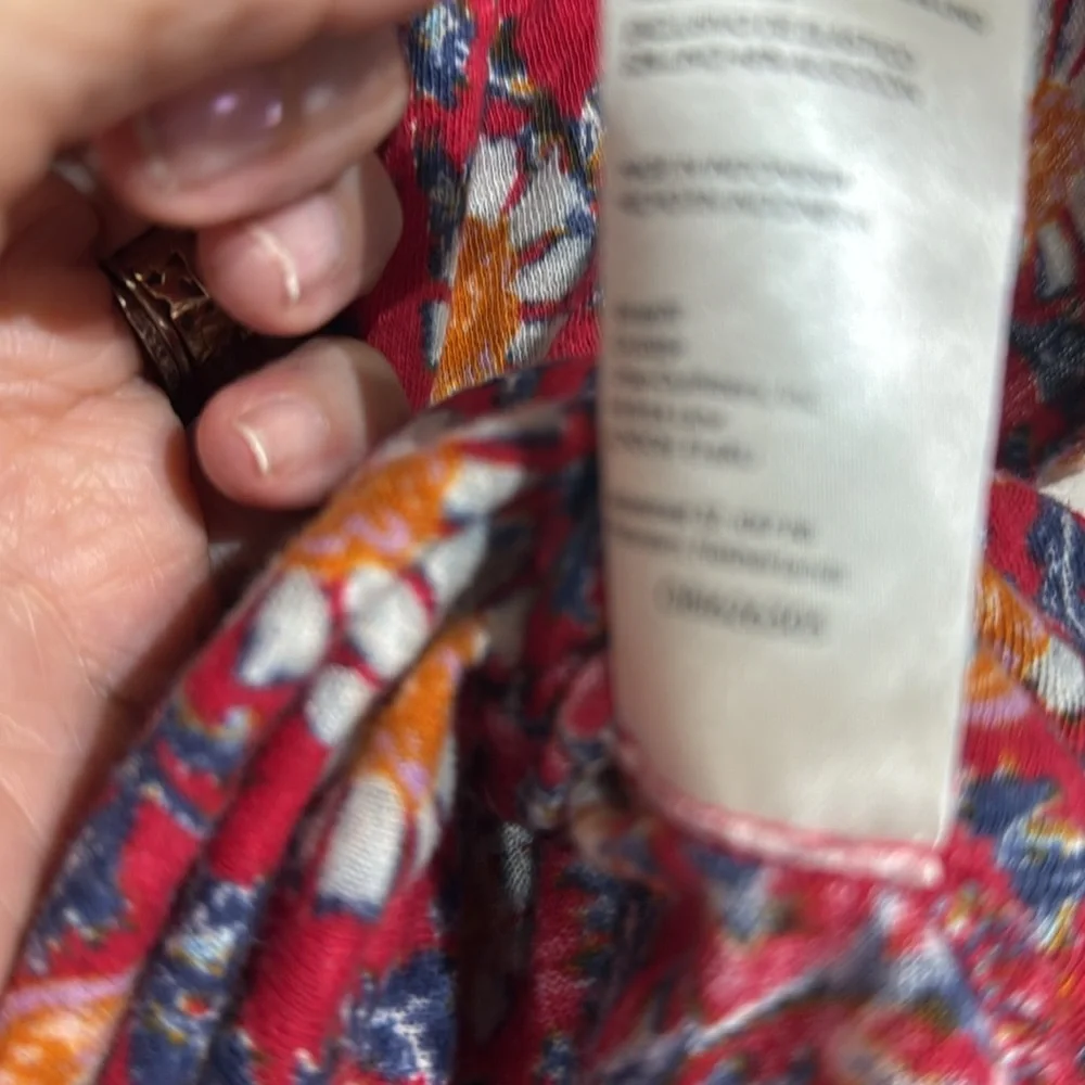 Free People Floral Red Floral Raw Hems Smocked Angel Sleeve Women's Top Size XL - Picture 3 of 9